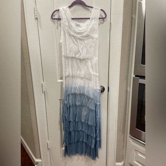 Meo Meli Dresses & Skirts - Meo Meli Ombre Blue and White Silk Tiered Midi Dress One Size Fits Most